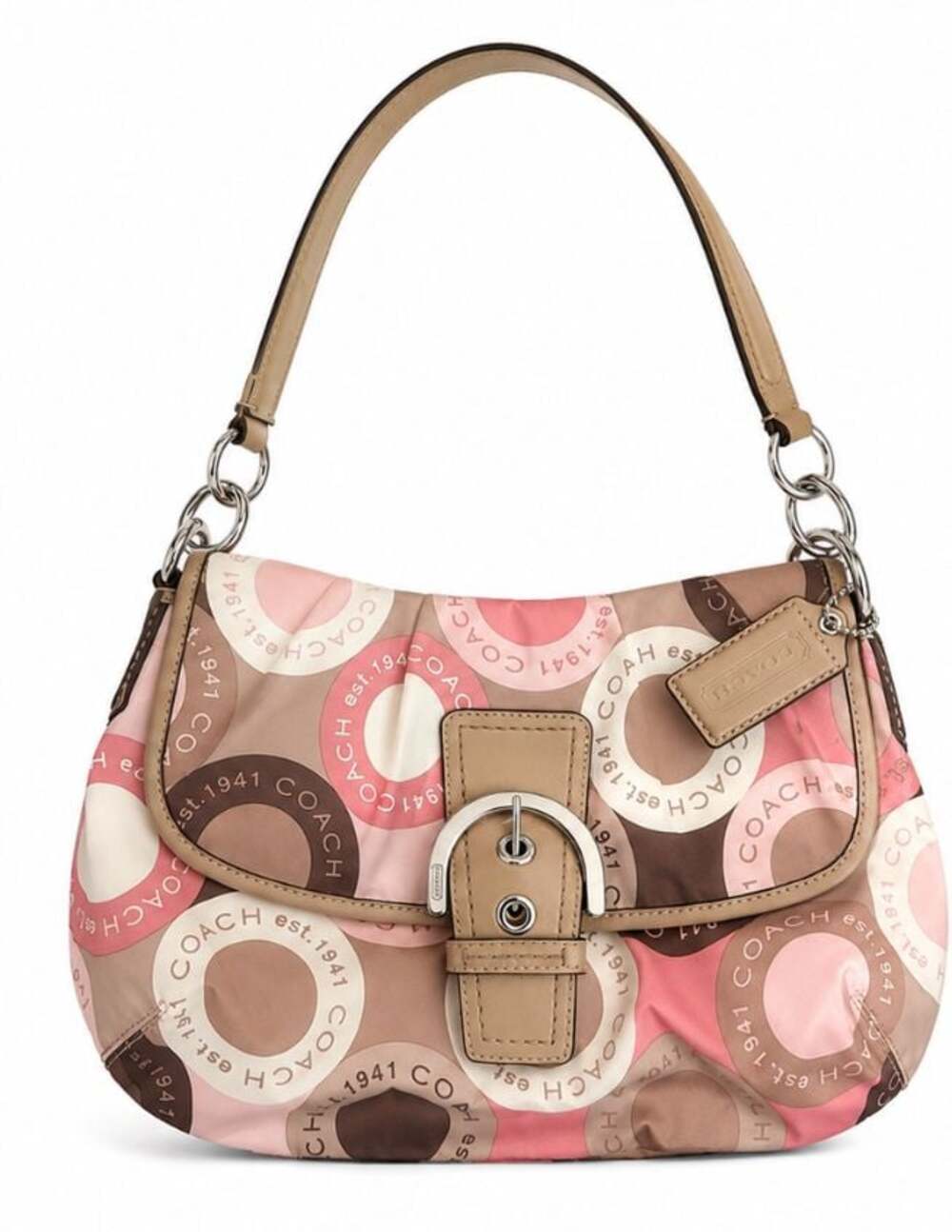 Vintage Y2K Coach Soho Signature Optic Pink Brown Flap Shoulder Bag Purse